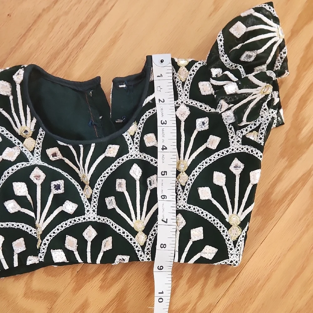 Dark Green and White Three-Piece Lehanga Choli For Girls 2-3 Yrs Short Sleeves